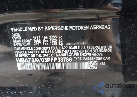 2023 BMW 430I Gran Coupe xDrive z USA, uszkodzony, nr VIN WBA73AV03PFP38786